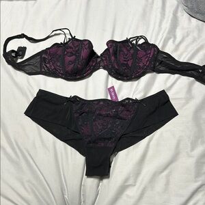 Elegant Black and Purple Lace Lingerie Set